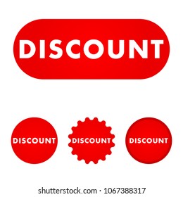 Discount red button. Red color sign. Vector illustration