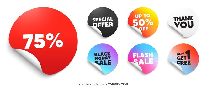 Discount red sticker tag. Special offer paper price tags. 75 percent off sale tag. Discount offer price sign. Special offer symbol. Discount, black friday sticker. Promo banner. Vector
