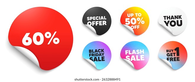 Discount red sticker tag. Special offer paper price tags. 60 percent off sale tag. Discount offer price sign. Special offer symbol. Discount, black friday sticker. Promo banner. Vector