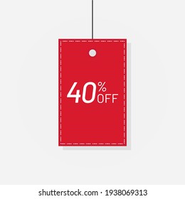 Discount red tag sale label 40 off vector