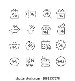 Discount Related Icons: Thin Vector Icon Set, Black And White Kit