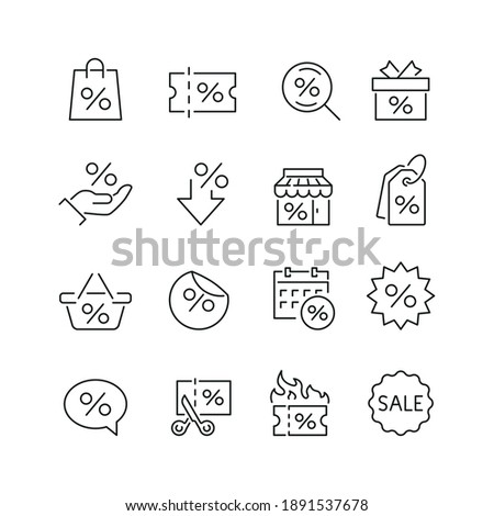 Discount related icons: thin vector icon set, black and white kit