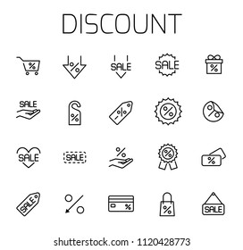 Discount related vector icon set. Well-crafted sign in thin line style with editable stroke. Vector symbols isolated on a white background. Simple pictograms.