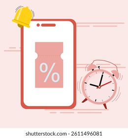 Discount reminder concept. Promo reminder for online shopping. Promo reminder vector illustration.