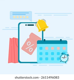 Discount reminder concept. Promo reminder for online shopping. Promo reminder vector illustration.