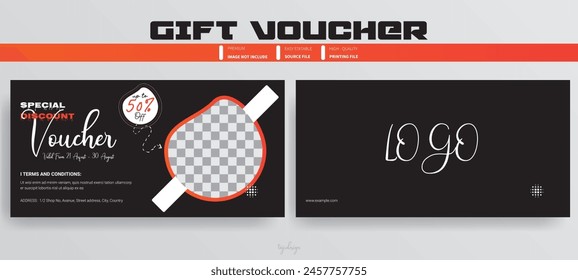 Discount Restaurants Gift Voucher Template Design, Promotion gift coupon, coupon card for your business advertisements, Voucher, gift card, Add, Advertizing, Discount, Food, Graphic Design.