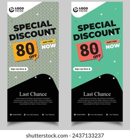 Discount roll up banner template design with special offer. Vector