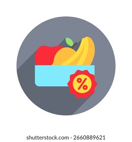 Descuento redondeado de color plano, mini icono de ilustración. uso para el concepto moderno, impresión, interfaz de usuario, kit de UX, Web y desarrollo de App. Vector relacionado con el comercio, el comercio minorista, el marketing y las compras.