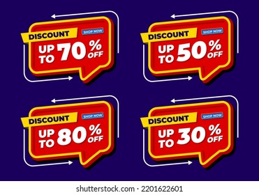 Discount Sale up to 70% 50% 30% 80% off template. Mega sale banner.