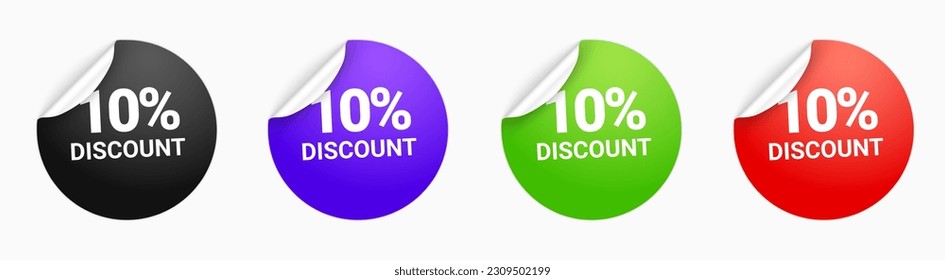 Discount sale badge coupon round shape icon. Discount 10 percent sticker banner adhesive label price promotion