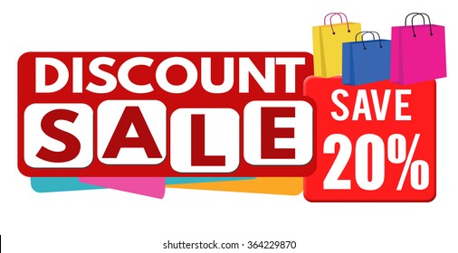 Discount sale banner or label for business promotion, 20 percent off on white background,vector illustration