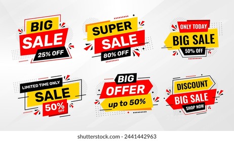 Discount sale banner set vector template. Sale labels set, big sale, final sale background. Discount Promotion marketing poster design for web and Social. 