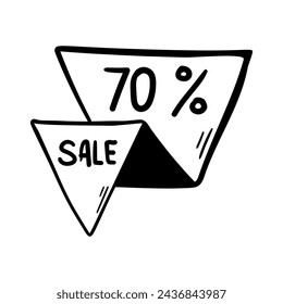 Discount sale banner vector icon in doodle style. Symbol in simple design. Cartoon object hand drawn isolated on white background.