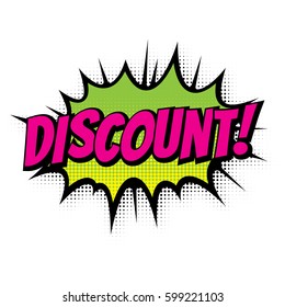 Discount sale comic text speech bubble vector isolated shopping icon template. Sale promo discount sound effect cloud of color phrase lettering element on white background