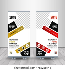 Discount sale food roll up banner design for restaurant