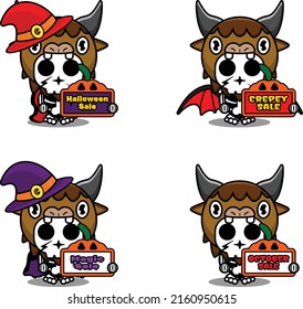 discount sale halloween party design, skull animal costume vector illustration