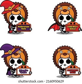 discount sale halloween party design, skull animal costume vector illustration