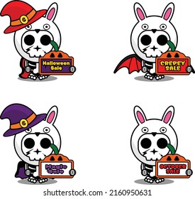 discount sale halloween party design, skull animal costume vector illustration