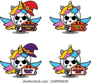 discount sale halloween party design, skull animal costume vector illustration