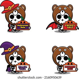 discount sale halloween party design, skull animal costume vector illustration