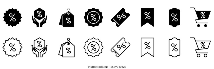 Discount and Sale Icon Set Modern Vector Icons for Promotions, Shopping, and Marketing Campaigns Perfect for E-commerce, Retail, and Advertising Design Vibrant, Eye Catching Icons for Deals and Offers