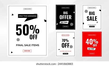 Discount Sale labels set vector template. sale banner set, big sale, final sale background. Discount Promotion marketing poster design for web and Social. 