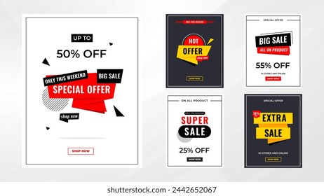 Discount Sale labels set vector template. sale banner set, big sale, final sale background. Discount Promotion marketing poster design for web and Social. 