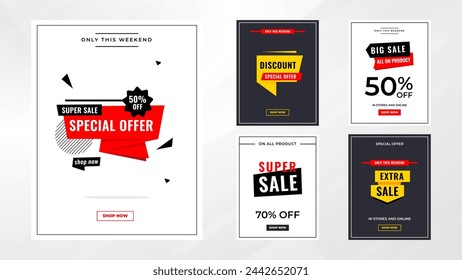 Discount Sale labels set vector template. sale banner set, big sale, final sale background. Discount Promotion marketing poster design for web and Social. 