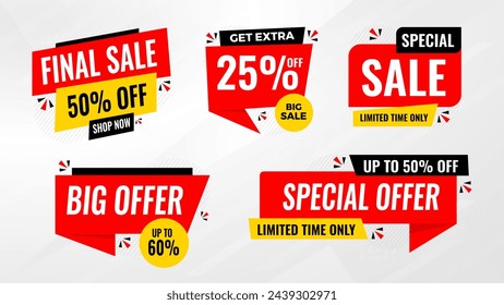 Discount sale labels vector template. flash, super sale, big sale, final sale background. Discount Promotion marketing poster design for web and Social. 
