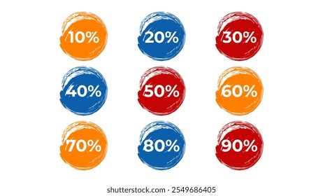 Discount and sale Lively stickers painted brush strokes. For advertising web banner social network email. Bright and attractive design. Vector illustration.