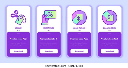 Discount or sale. Mobile user interface with thin line icons and copy space. Scissors cuts price, discount card, dollar decreasing. Modern vector illustration.