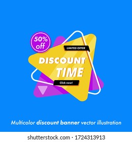 Discount, sale, offer vector illustration banner template isolated on blue background. Premium quality.