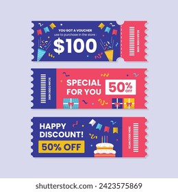 Discount sale party coupon template. Set of coupon promotion sale for website, internet ads, social media or coupon. Big sale and super sale coupon discount