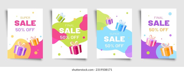Discount sale promo banner coupon flat set. Surprise gift box liquid design minimalism promotional black friday holiday price special offer concept opening store discount voucher gift isolated