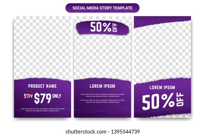 Discount Sale promotion Social Media Instagram Story Template Design set in Trendy purple violet gradient color with abstract particle light