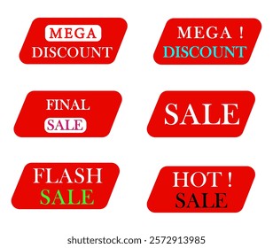 Discount sale rectangle labels vector template. Mega discount, big sale, final sale, hot sale background. Discount Promotion marketing poster design for web and Social.