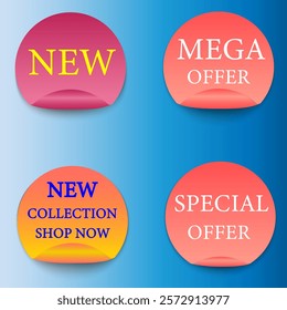 Discount sale round labels vector template. Mega offer, new, new collection shop now, big sale, flash sale, hot sale background. Discount Promotion marketing poster design for web and Social.