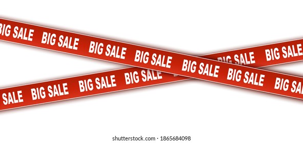 Discount and sale, set of vector tapes, ribbons. Red Discount tapes. Caution tape with Big sale. Discount tapes