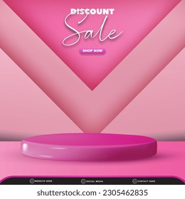 discount sale for social media post banner with blank space 3d podium for product sale with abstract gradient pink background design