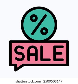 Discount And Sale Tag Vector Icon, Sale, Black Friday Sale Icon. Isolated Lineal Color Vector Icon.