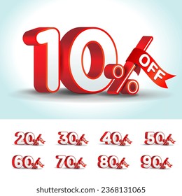 Discount Sale talkers or tags set, 10, 20, 90, 80, 30, 40, 50, 60, 70, 80, 90 percent off. Discount and Sale labels for promotions.