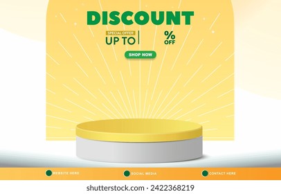 discount sale template banner with copy space 3d podium for product sale with abstract gradient yellow and white background design 11