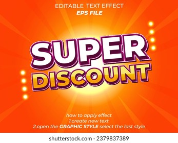 Discount-Texteffekt, bearbeitbarer, 3D-Text für Logo und Geschäftsmarke. Vektorvorlage