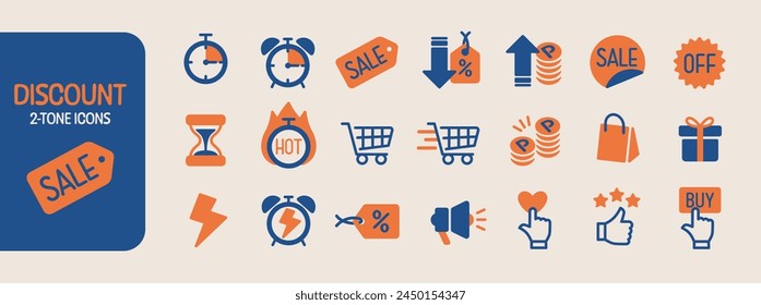 Discount sale two color icon set