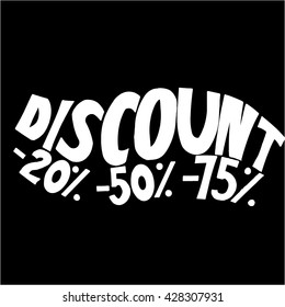 Discount sale words cloud, business concept background.  ink illustration on black background, vector illustration