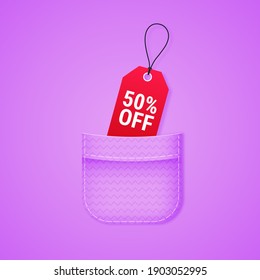 Discount sales labels with pocket in 3D realistic style. Special offer tag label template. vector illustration