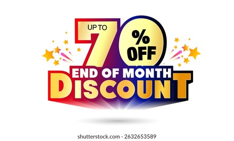 Discount and sales promotion marketing concept. Upto 70% off end of month discount 3d logo design