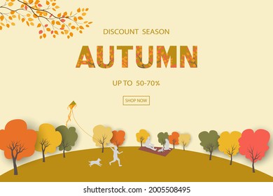 Discount season with family happy on autumn or fall background,for shopping promotion,banner,poster,flyer or website,vector illustration