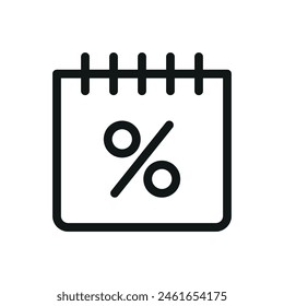 Discount season isolated icon, calendar with percent symbol vector icon with editable stroke