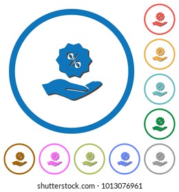 Discount services flat color vector icons with shadows in round outlines on white background